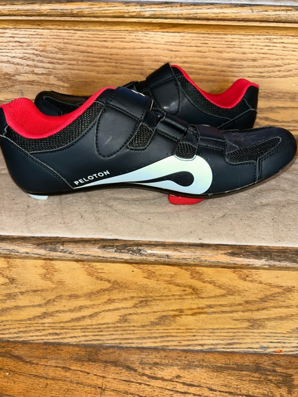 Peloton Men's Black Road Cycling Shoes with Red Lining and White Accent